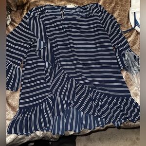 Navy and White Striped Ruffle shirt